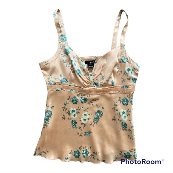 kenzie Tops - Kenzie Silk Floral Camisole Tank Top Velvet Detail Sz 6